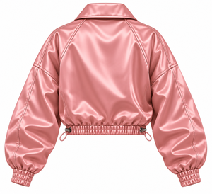 Veste Courte Rose en Satin pour Femme, Col Évasé, Poignets Élastiques, Ourlet à Boutons, Vêtement d'Extérieur, Fournisseur Personnalisé en Gros pour Marques Privées - Product Image 2