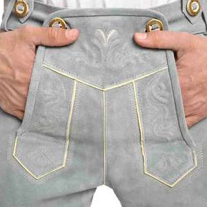 Pantalones de cuero hasta la rodilla con correas, hechos de cuero de vaca, estilo Lederhosen antiguo, para Oktoberfest, pantalones cortos bávaros únicos - Product Image 3