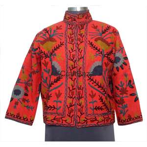 Chaqueta Bomber para Mujer con Cuello en V, Diseño Floral Vintage, Bordado Suzani TNT Hecho a Mano, Transpirable, de Secado Rápido y Ecológico - Product Image 1