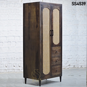 Armario Moderno de Madera Maciza y Ratán con 2 Puertas, Armario de Madera con 2 Cajones para Dormitorio u Hotel - Product Image 1
