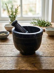 Mortero y Pilón de Piedra Negra Natural de 5x6 Pulgadas, Resistente, para Especias, Hierbas, Ajo y Jengibre, Recipiente para Moler Manualmente - Product Image 4