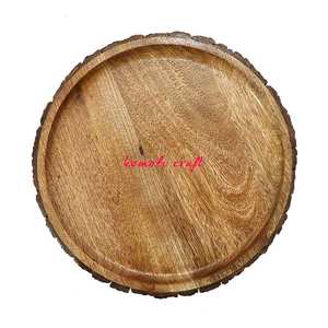 Hand Carved Wood Vintage Home Decor Wood Crafts Round Wooden Craft Serving Tray - Product Image 1