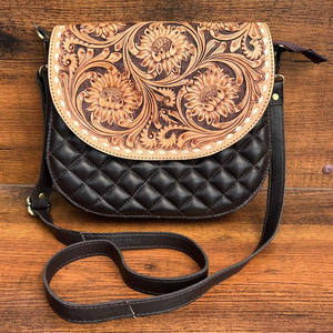 Bolso bandolera de cuero con solapa, diseño moderno y personalizado, bolso de hombro acolchado de cuero genuino con entramado de diamantes para mujer - Product Image 3