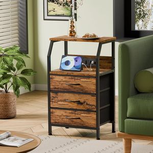 28.3 Inch Tall <b>Bedside</b> Nightstand with Charging Station USB Ports and Outlets Wood <b>Shelf</b> - Product Image 3