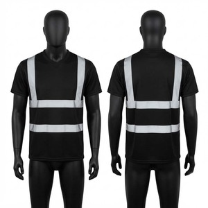 เสื้อยืดทำงานพรีเมียม 220 กรัม ผ้าฝ้าย/ใยไผ่ สีดำ ชุดทำงานนิรภัย แถบสะท้อนแสง พิมพ์โลโก้ตามสั่ง ป้องกันรังสียูวี - Product Image 1
