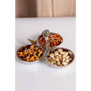 Ensemble de 3 bols de service en métal faits à la main avec motif de feuilles pour la maison, les hôtels, les fêtes, les fruits secs, les dattes, les noix, centre de table - Product Image 1