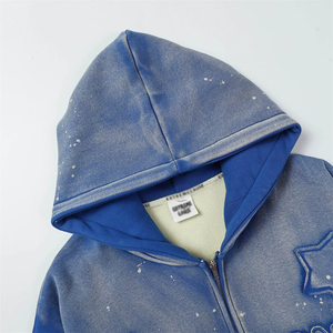 Sudadera con capucha y cremallera Glory Premium de alta calidad, bordada a medida, negra, unisex, 100% algodón, de gran tamaño, con efecto lavado. - Product Image 4