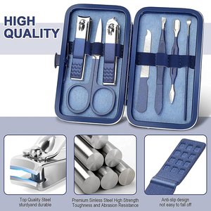 Professional 7pcs Stainless Steel Manicure Pedicure <b>Set</b> Custom Logo Blue <b>Nail</b> Clipper Kit Portable Travel Grooming Care Tools - Product Image 5
