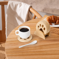 6 sous-verres en bambou avec motif de patte de chat mignon, porte-boissons classique en bois naturel pour la protection de la table, la cuisine, le bar, la voiture