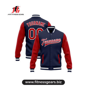 Veste universitaire personnalisée pour homme, bleu et rouge, avec lettres brodées, style décontracté pour l'automne - Product Image 1