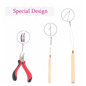 Kit d'outils pour extensions de cheveux, 3 pièces, ensemble d'outils professionnels pour micro-anneaux avec pinces de retrait, crochet de tirage, micro-anneaux en silicone - Product Image 2