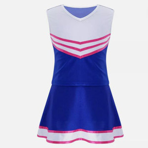 Uniforme de Porristas Azul, Blanco y Rosa, Estilo Falda, Vestido de Poliéster con Bloques de Color para Adultos - Product Image 2