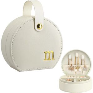 Elegante Estuche de Joyería de Viaje con Diseño de Media Luna y Monograma Dorado, con Asa Desmontable, Organizador de Accesorios Personalizado, Regalo - Product Image 1