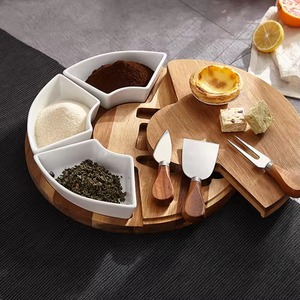 Eco-friendly Wood Charcuterie Board <b>Set</b> Sectional Cheese Tray Fruit Serving Platter Stone Wood Handle 3 cm Thick Dishwasher Safe - Product Image 5