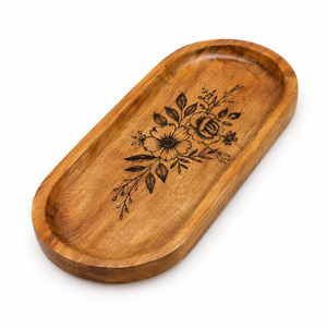 Plateau de service floral élégant en bois naturel fait main |   Plateau décoratif multifonctionnel en forme de fleur pour mariage, thé, café et collations - Product Image 1
