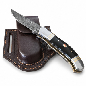 Cuchillo de bolsillo Burraq hecho a mano con acero de Damasco y funda de cuero |   OEM y DIY |   Regalo para Esposo y Padre - Product Image 4