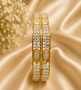 Trendy Designer Premium Quality Gold Plated Brass Zircon Two <b>Set</b> <b>Bangles</b> Wedding Party Wear Collection Women STUNNING SPARKLES - Product Image 1