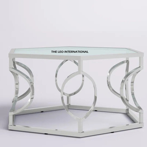 Table gigogne géométrique avec plateau en verre transparent, mobilier de luxe, table basse décorative, accessoires de maison uniques et élégants - Product Image 1