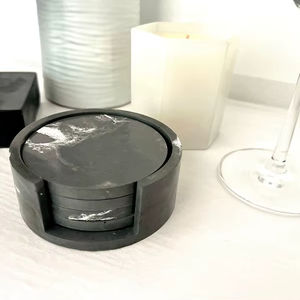 Sous-verres effet marbre en béton avec support, ensemble de sous-verres faits à la main - Product Image 1