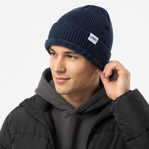 Gorro de Punto Informal Unisex, Forrado de Felpa Sherpa Cálida, Gorro de Invierno de Punto Acanalado con Logotipo Tejido Personalizado, Fabricación OEM ODM - Product Image 5