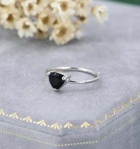 Genuine Black Onyx <b>Ring</b> in Sterling Silver Natural Trillion Cut Onyx <b>Ring</b> <b>Stacking</b> <b>Rings</b> - Product Image 2