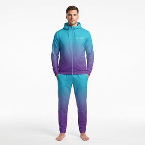 Men's Gradient Sublimation Tracksuit Hooded <b>Zip</b> Up Jacket Matching <b>Trousers</b> Gym Workout Sportswear Athletic Set - Product Image 5