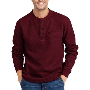 Camisa Casual de Manga Larga para Hombre, Color Granate, Transpirable, con Tejido de Punto Tipo Waffle, Logotipo Frontal, Estilo Hip Hop, para Otoño y Uso Diario - Product Image 5