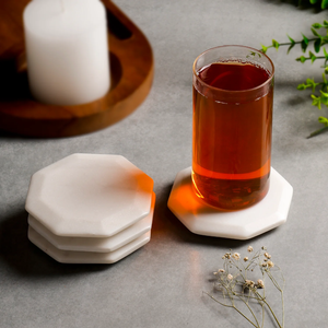 Mármol Blanco Clásico Duradero de la Era de la Piedra, Octagonal, 4 Pulgadas Juego de 4 Posavasos de Piedra Natural Ecológicos para Cocina y Oficina - Product Image 5