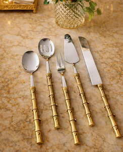 Wholesale Golden Bamboo Handle Metal <b>Flatware</b> <b>Set</b> with High Mirror Polish Dishwasher Safe for Wedding Occasions - Product Image 5