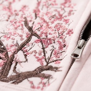 Sudadera con Capucha Bordada con Flores de Cerezo Personalizada para Hombre, Sudadera con Cierre Completo y Forro Acolchado Grueso, Chaqueta con Diseño de Árbol de Sakura, Ropa Urbana Unisex - Product Image 4