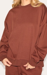Women's <b>Brown</b> Cotton Tracksuit Set Crew Neck Sweatshirt <b>Jogger</b> Pants Loose Fit Solid Color Casual Autumn Wear Full Length - Product Image 3