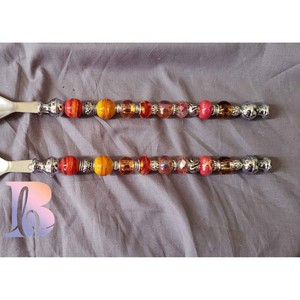 Assured Quality Metal Salad Servers <b>With</b> Beaded Handles Purple And Silver Decorative Metal Salad <b>Tools</b> Manual Use - Product Image 4