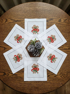 Servilletas bordadas de cóctel de Navidad de bastón de caramelo 6x6 'Servilleta de bebida de algodón blanco Hemstitch para vacaciones en casa o uso en Bar - Product Image 1