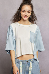 เสื้อยืดครอปแบบปะติดสีสันสดใส POL - Product Image 2