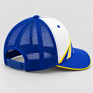 Best Trucker <b>Hat</b> 6-Panel Mesh Cap Blue <b>White</b> Yellow Contrast Color Breathable Adjustable Unisex Outdoor Spring Summer Casual - Product Image 3