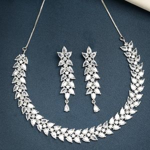 Romantic <b>Silver</b> Plated Crystal Rhinestone Marquise Cut <b>Necklace</b> <b>and</b> <b>Earring</b> <b>Set</b> for Women Wedding Jewelry - Product Image 4