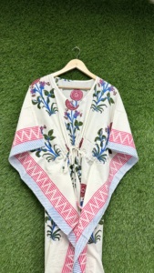 Robe Kaftan en Coton Fleuri pour Femmes, Kaftan Imprimé, Col en V, Taille Ajustable par Cordon, Manches Courtes, Style Bohème, Vêtement de Plage et de Vacances - Product Image 5