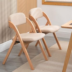 Modern <b>Folding</b> Chair With Wooden Frame Beige Upholstery Scandinavian Design For <b>Dining</b> Room - Product Image 1
