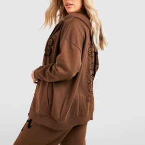 Women Plus Size 2 in 1 Printed Velour Tracksuit Set Hooded Full Length <b>Pants</b> Side Pockets Solid Color Casual Autumn Wear - Product Image 2