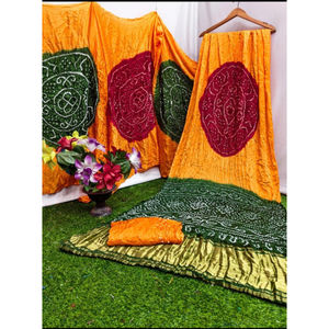 Sari Bandhani Rajasthani con Pallu Elegante – Prenda Étnica de Tela Suave para Fiestas y Festivales - Product Image 1