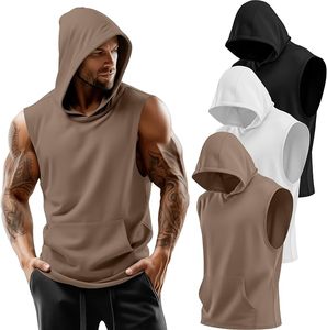 Fabricant en gros de débardeurs à capuche sans manches en molleton de coton noir et gris chiné, vierges pour broderie personnalisée, pour la gym - Product Image 1