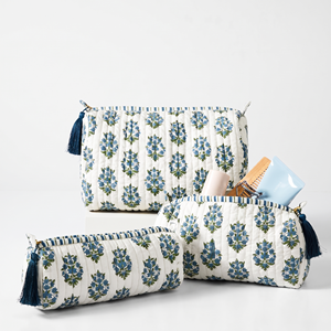 Pochette à motif floral rose avec fermeture éclair à pompon, sac à maquillage en coton, trousse de toilette de voyage au prix de gros, modèle BG-1002, Sevya Store - Product Image 3