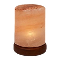 Pasokan Grosir Lampu Silinder Garam Kristal Himalaya Pink Alami Ukiran Tangan dengan Alas Kayu