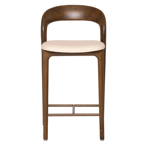 Modern Solid Wood Bar <b>Chair</b> <b>High</b> Back Counter <b>Stool</b> Upholstered Seat Metal Base for Home Bar Hotel Dining - Product Image 5