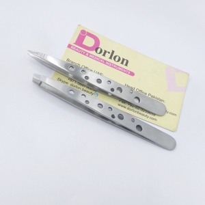 Custom Nude Color Eyebrow Tweezers Stainless Steel Slanted Pointed Tip Tweezers Private Label 9 Holes Facial Hair Beauty Tweezer - Product Image 5