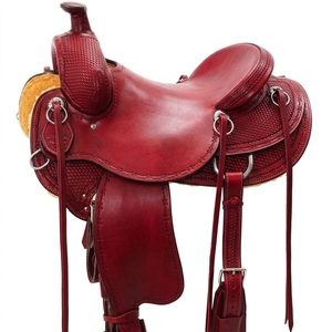 Selle de monte western en cuir faite à la main avec arceau en fibre et quincaillerie en acier inoxydable – Équipement équestre durable pour un siège confortable en randonnée ou à la ferme - Product Image 1