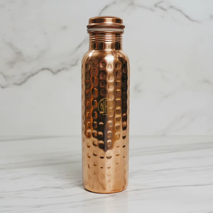 Handmade Pure Copper <b>Water</b> <b>Bottle</b> Half Hammered Dimple Texture 1000ml Drinkware Ayurvedic Wellness Leakproof Yoga Flask <b>1</b> <b>Litre</b> - Product Image 2