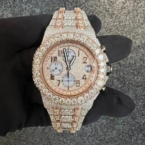 Reloj de Diamantes de Corte Redondo de Alta Calidad, Oro Rosa, Moissanita, Esfera Rosa Personalizada, Reloj Premium con Diamantes Incrustados para Unisex - Product Image 1