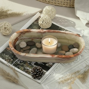 Bol de service ovale en marbre onyx vert foncé, résistant au feu, moderne, pour cuisine, salle à manger, villa, salon, revêtement mural - Product Image 2