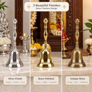 Campana de mano de latón pulido con mango decorativo alto para ceremonias religiosas hindúes, oración en templos, ceremonias religiosas y adoración diaria en el Mandir. - Product Image 5